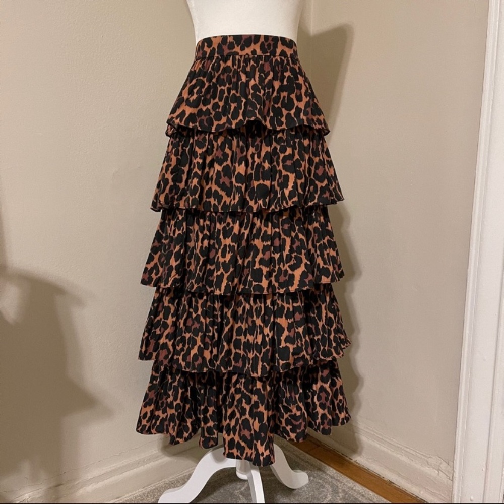 Leopard Cheetah tiered ruffle maxi skirt j. Crew - Picture 6 of 7